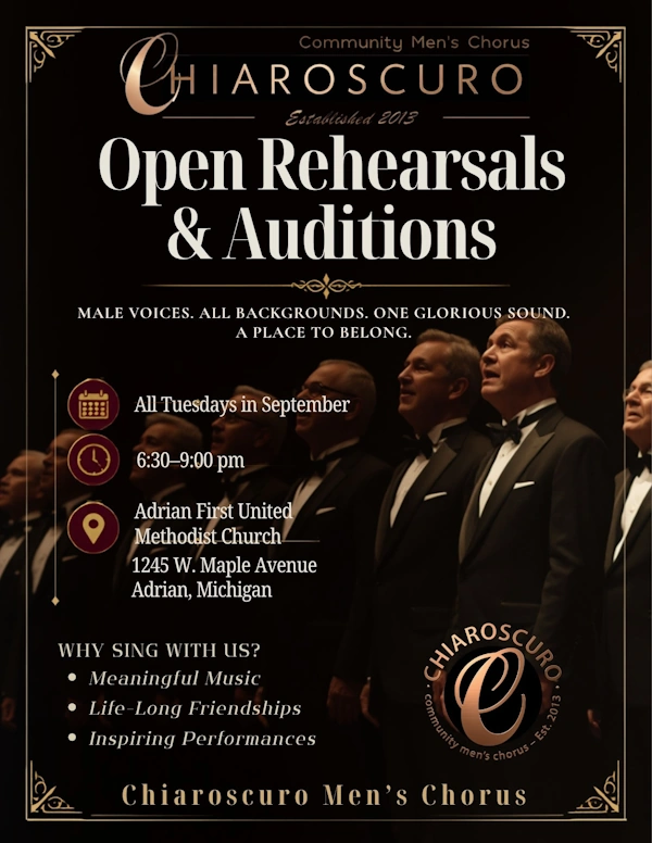 image with text showing upcoming rehearsal schedule