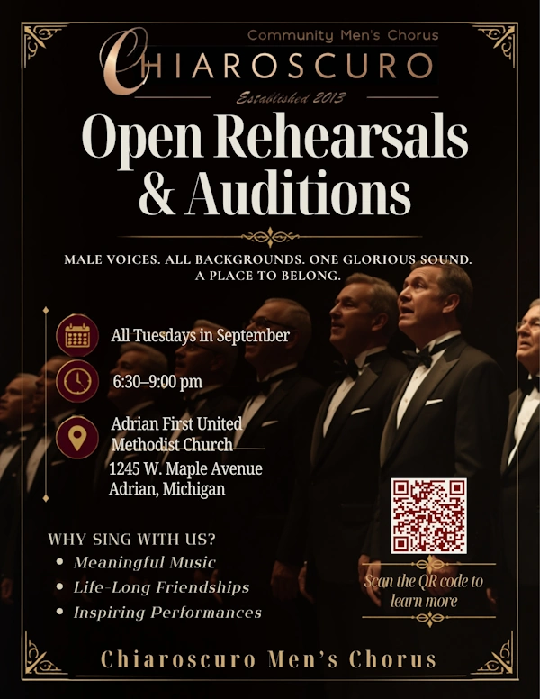 image with text showing upcoming rehearsal schedule