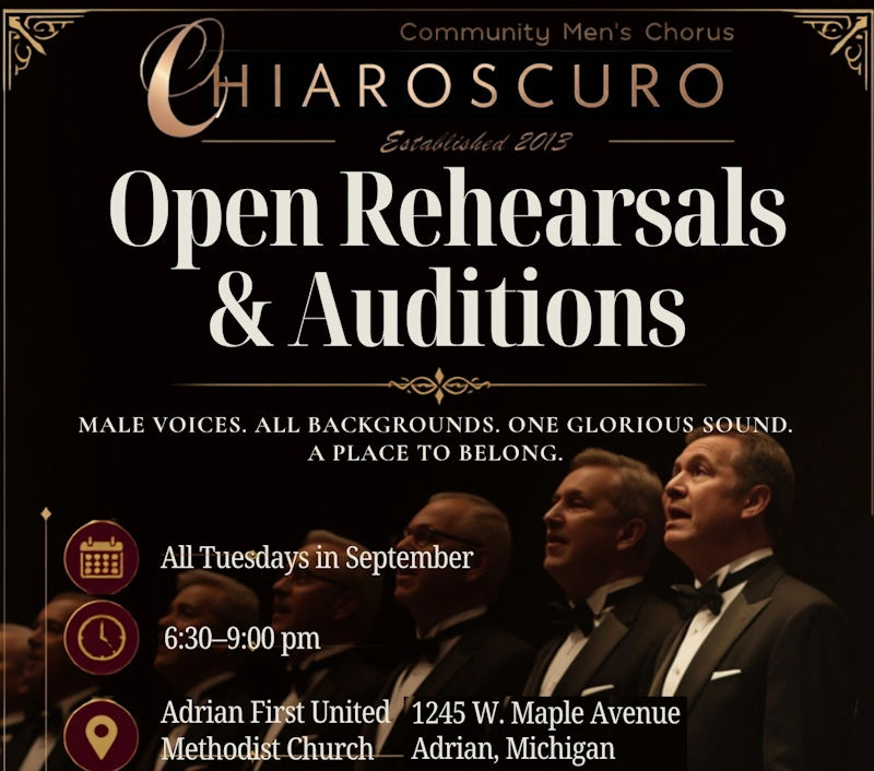 Poster for open rehearsals for singing group
